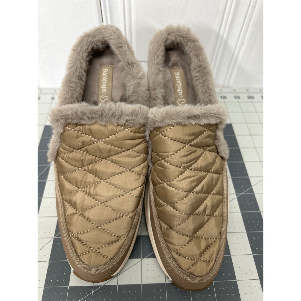 Baretraps Bundle Mules Clog Women 10M Tan Quilted Faux Fur Slip On Shoes Cabin